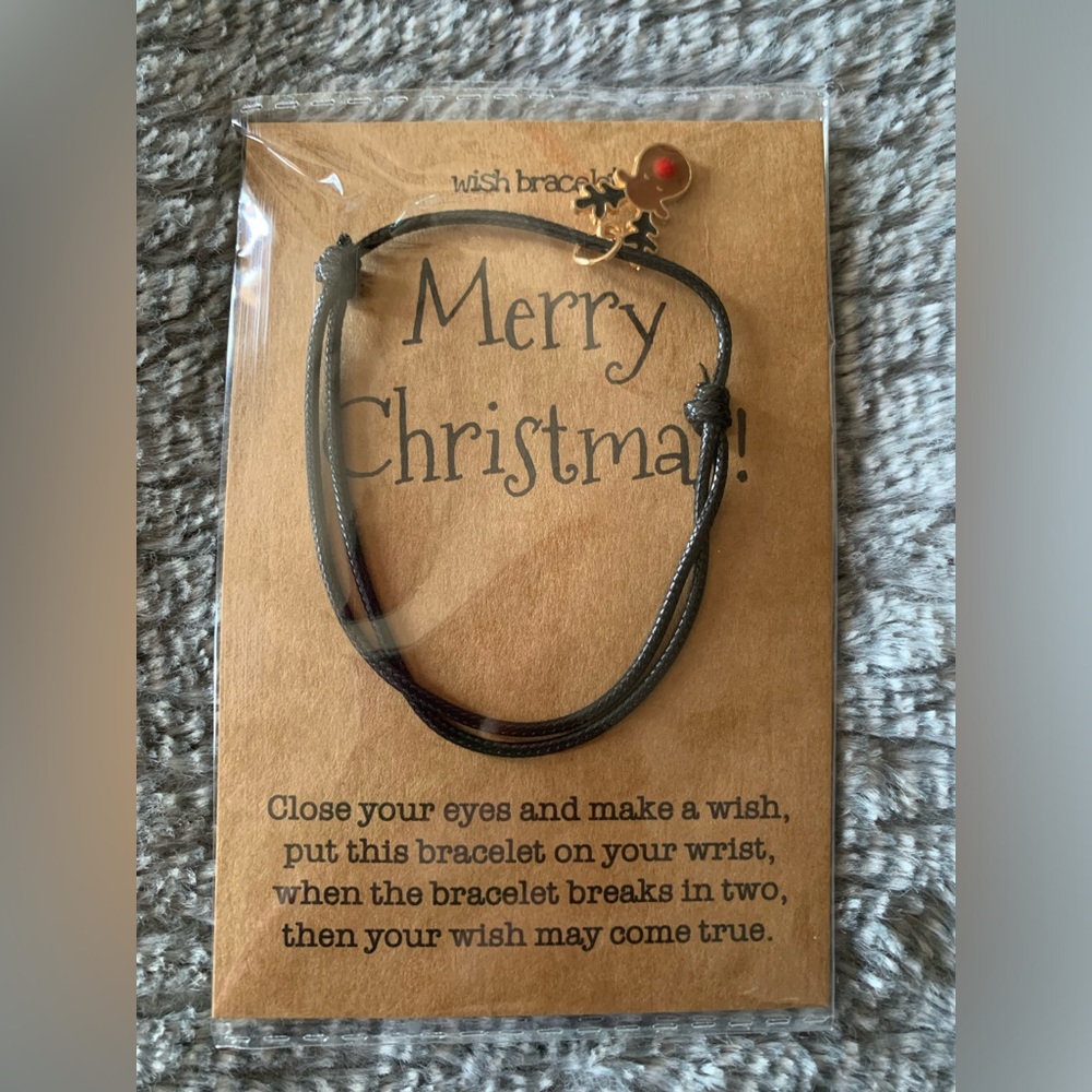 4/$10 Christmas Wax Rope Reindeer Charm Bracelet NWT